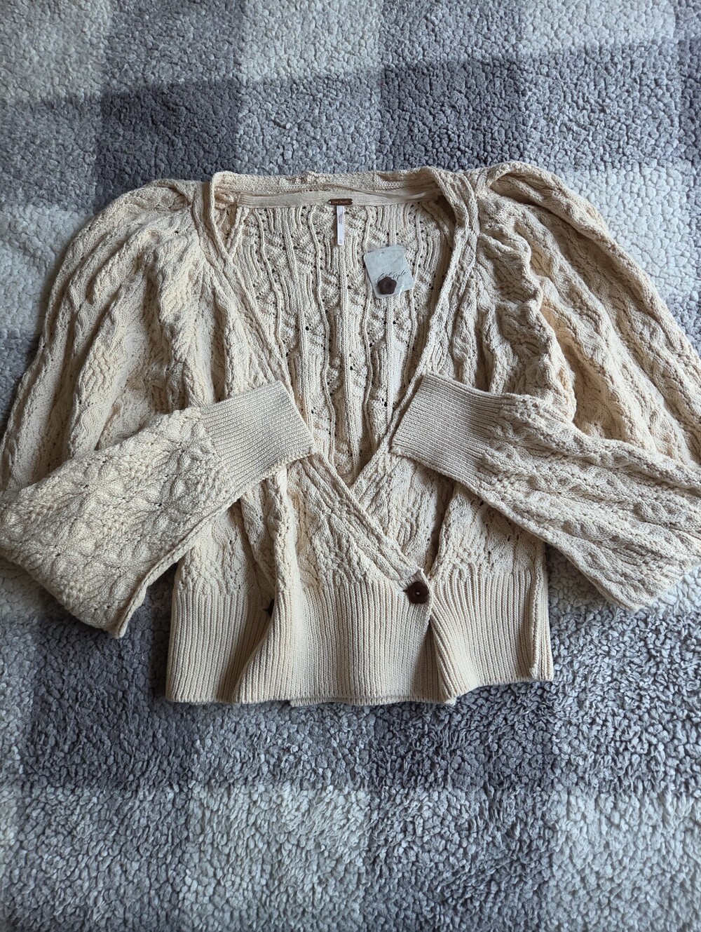 Free People Olive You Cable Wrap Cardigan Macadamia NWT